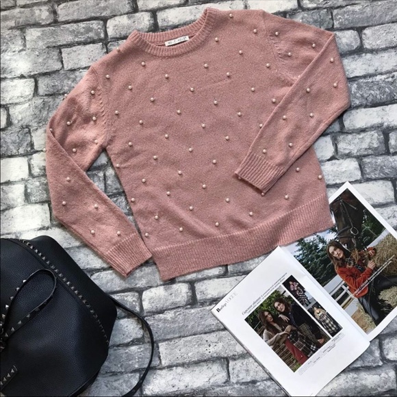 1 Left! Light Pink Pearl Sweater Top - Picture 3 of 8